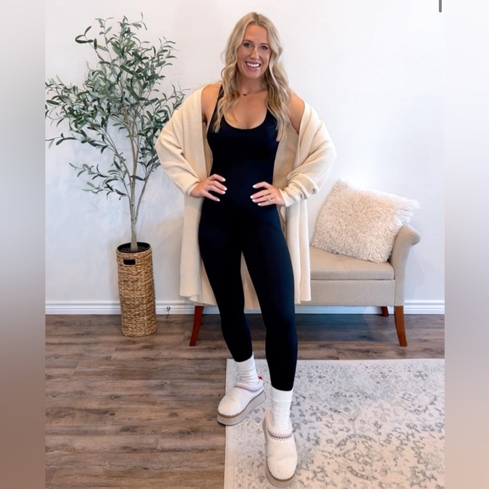 Women Black Racerback One Piece Jumpsuits Tummy Control Romper